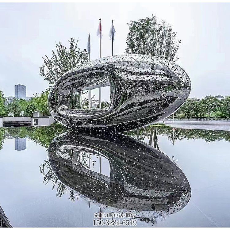 鏤空方孔球雕塑，鏡面城市景觀雕塑