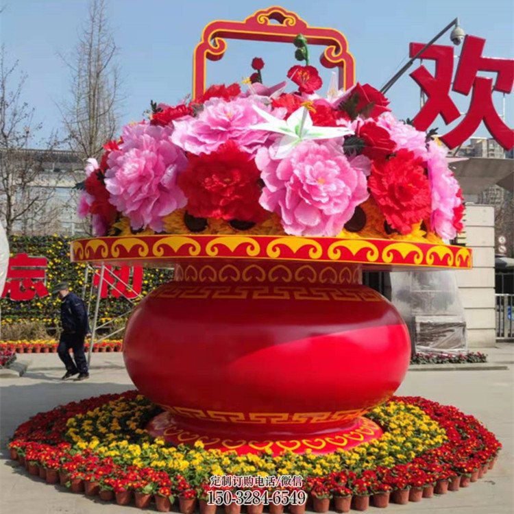 慶典花籃雕塑，商場(chǎng)美陳雕塑，花朵組合裝置雕塑
